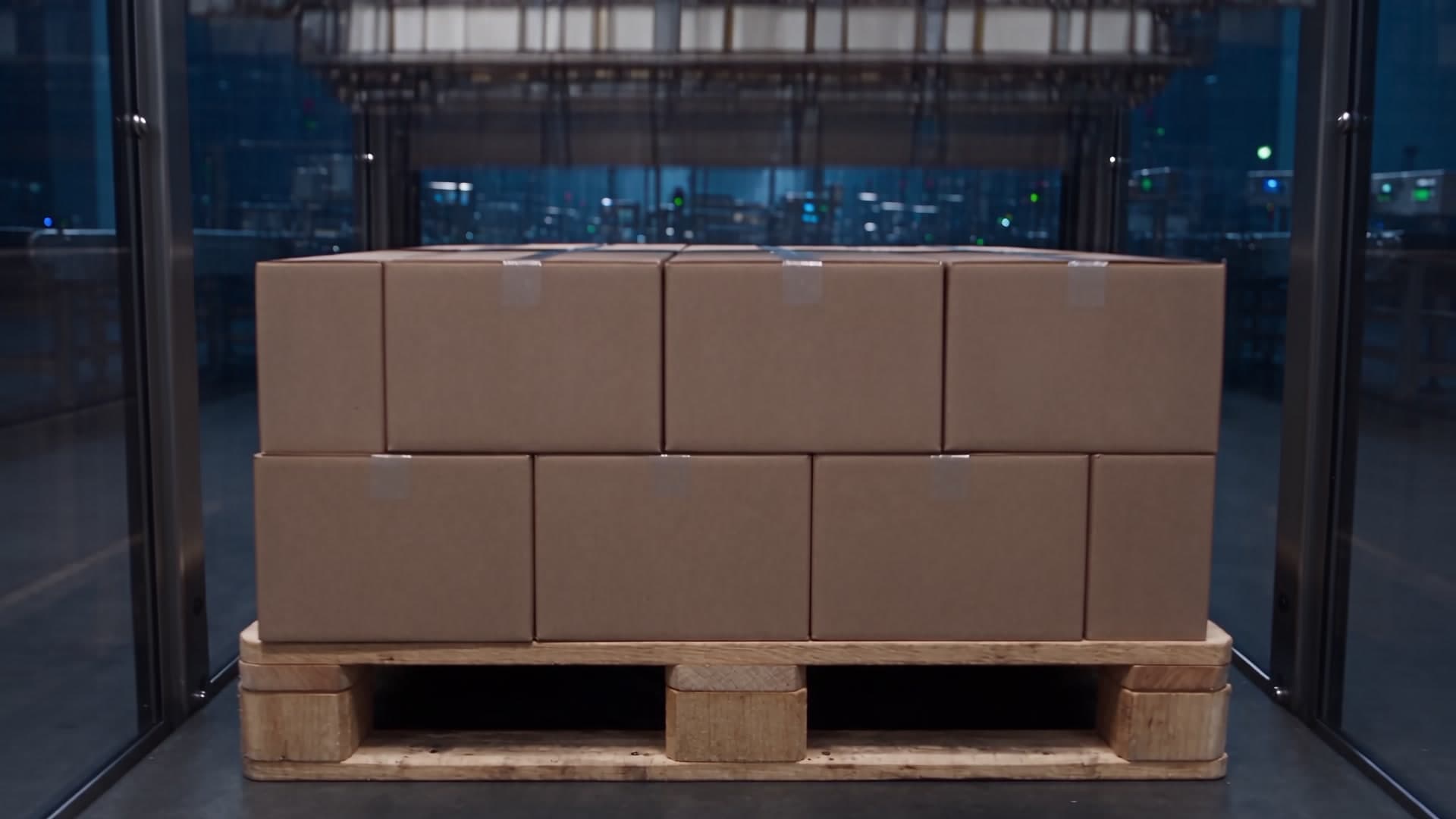 Robotergestützte Palettierung am Ende einer industriellen Produktionslinie