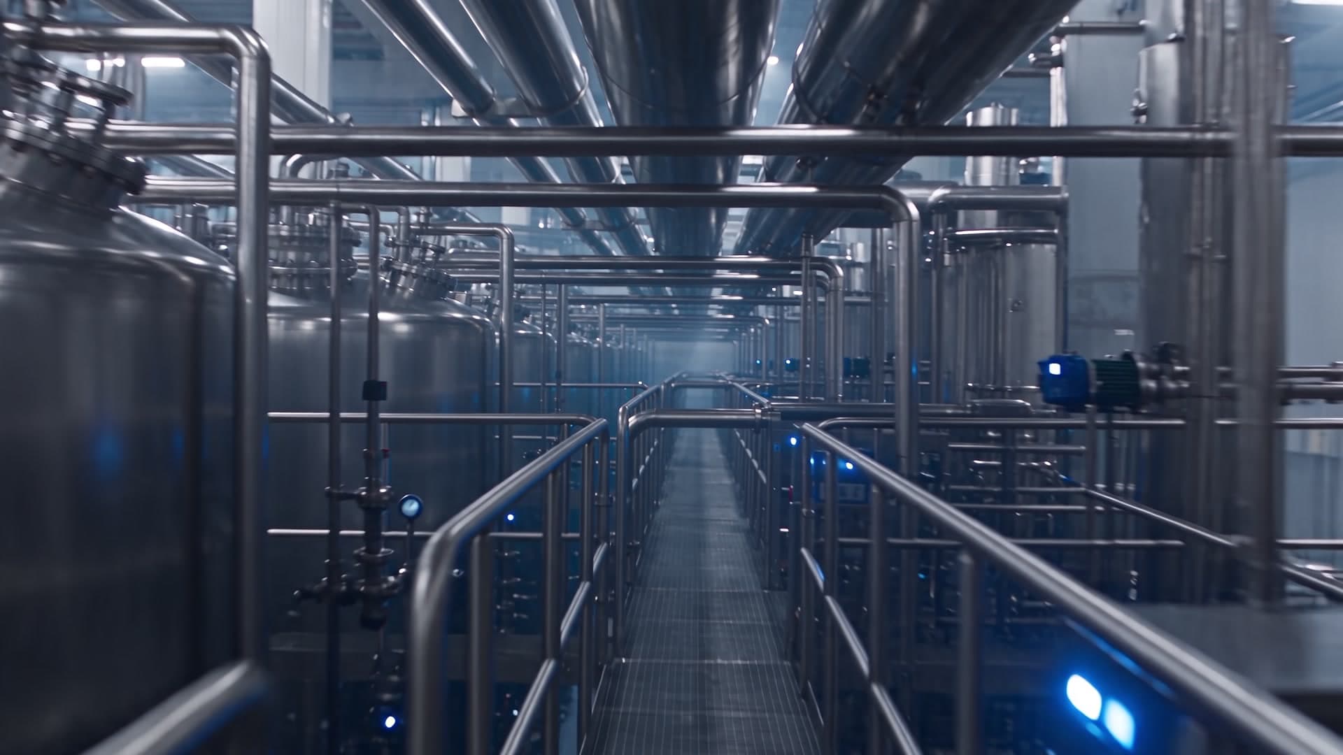 Industrielle Prozessanlage mit Edelstahlbehältern und Rohrleitungen